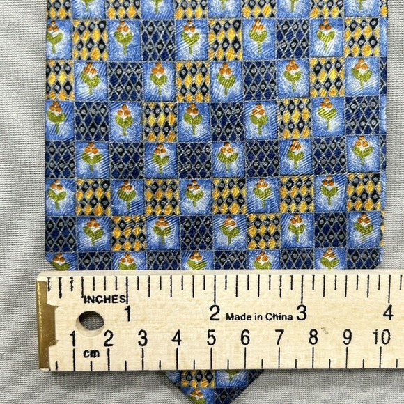 Ermenegildo Zegna Neck Tie Men's Blue Orange 100% Silk Floral Italy 57.5" x 4" - Picture 3 of 8